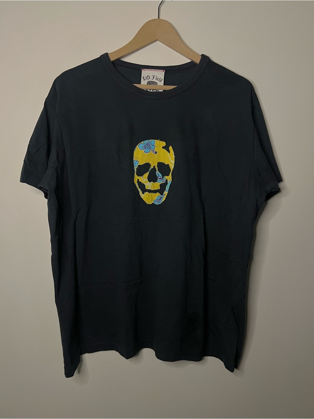 Vintage Left Field NYC Hawaiian Floral Skull T Shirt Size XL